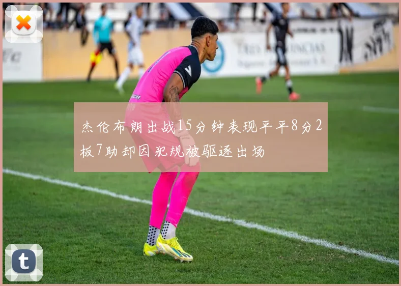 杰伦布朗出战15分钟表现平平8分2板7助却因犯规被驱逐出场